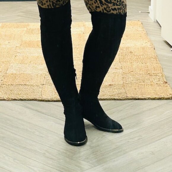 NWOT - DesignLab Over the Knee Stretch low heeled boots, Black, Ladies Size 7 - Picture 7 of 12